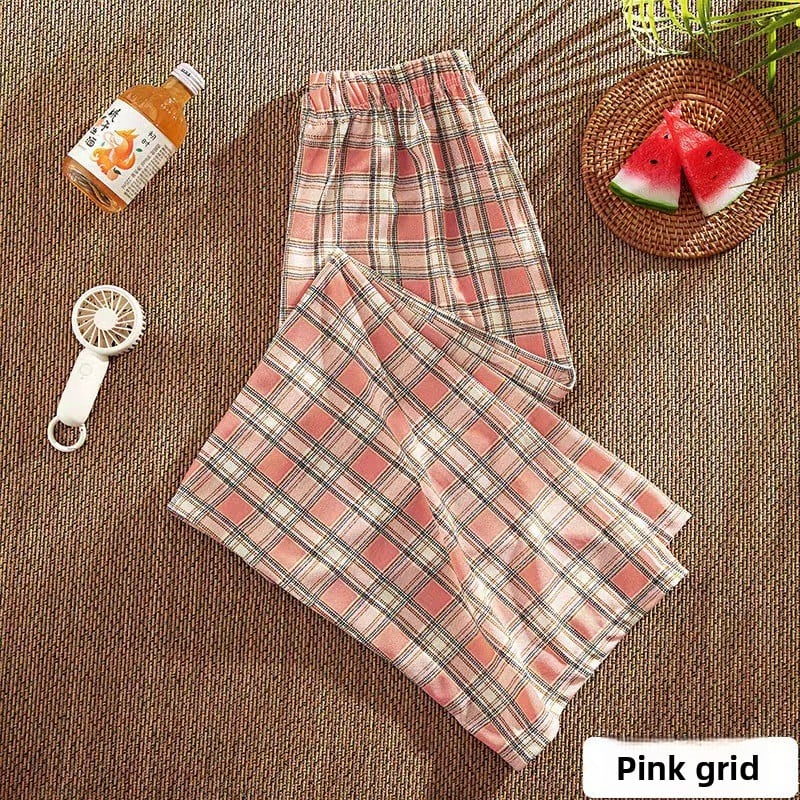 Plaid Wide-Leg Pants, High Waist Casual Summer Trousers