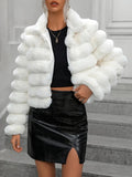 Women Faux Fur Jacket Short Double Collar Winter Coat