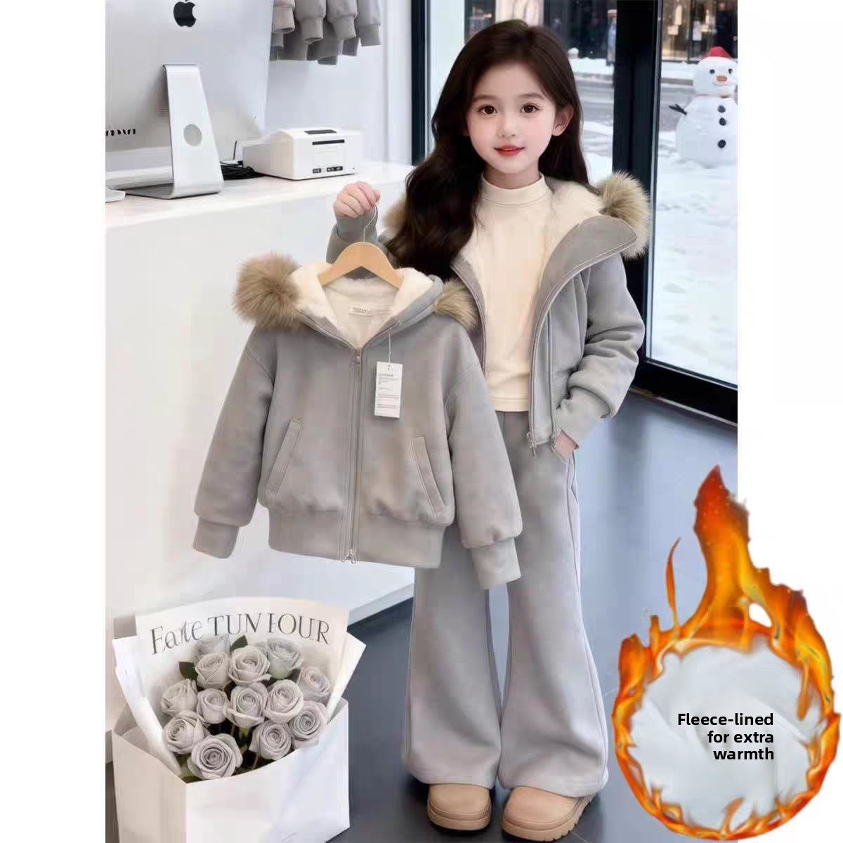 Girls Winter Fleece Jacket and Pants Set