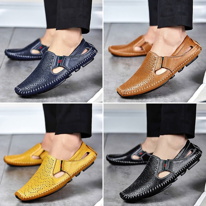 Mens Breathable Leather Slip-On Sandals