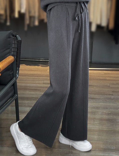 Womens High Waist Knitted Wide Leg Pants