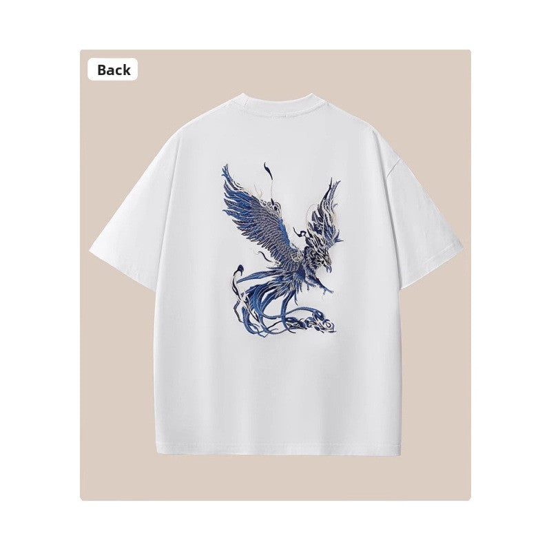 Heavyweight Cotton Short Sleeve T-Shirt with Phoenix Print