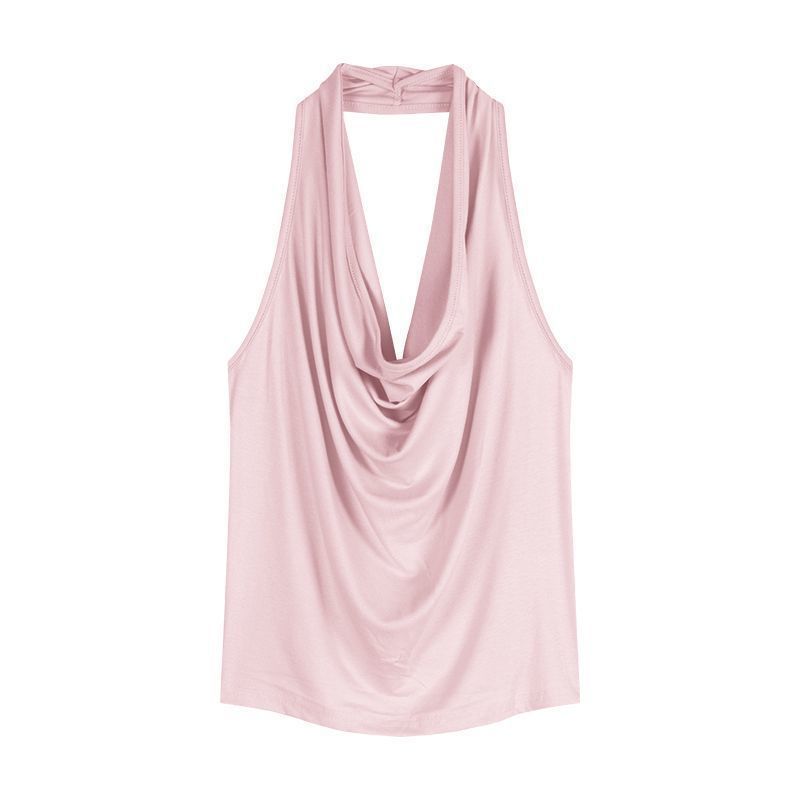 Ins Pure Desire Slim Fit Sexy Swing Neck Halter Sleeveless T-Shirt for Women