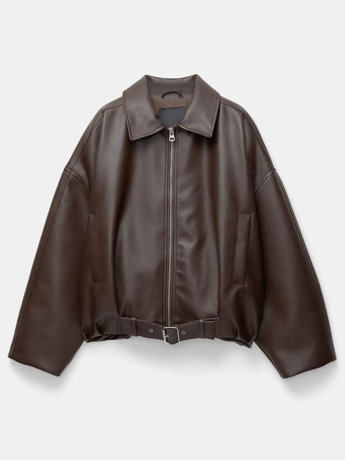 Womens Vintage Faux Leather Jacket with Belt