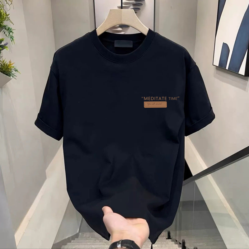 Mens Short Sleeve T-shirt Ice Silk Crewneck Casual Top