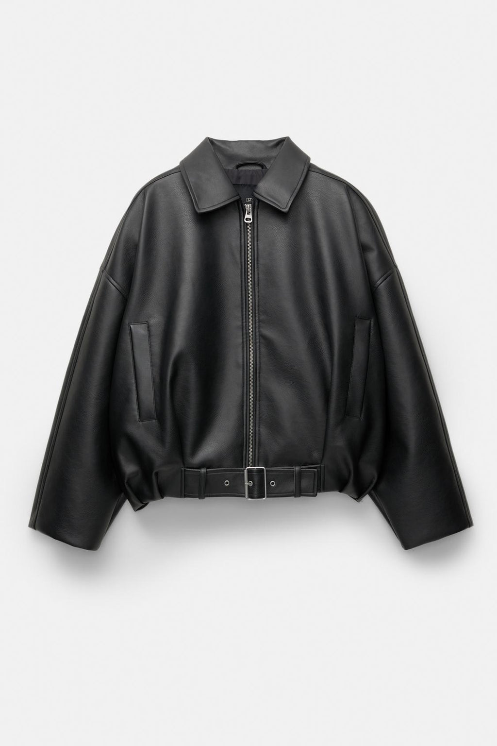 Womens Vintage Faux Leather Jacket with Belt