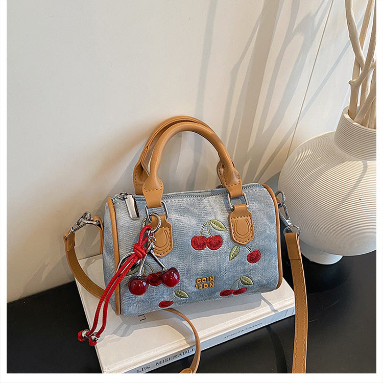 Embroidered Denim Crossbody Bag