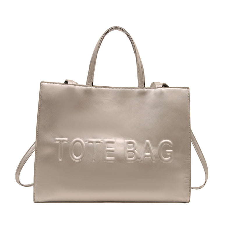 Embossed Letter Large Capacity Retro Shoulder Tote Bag
