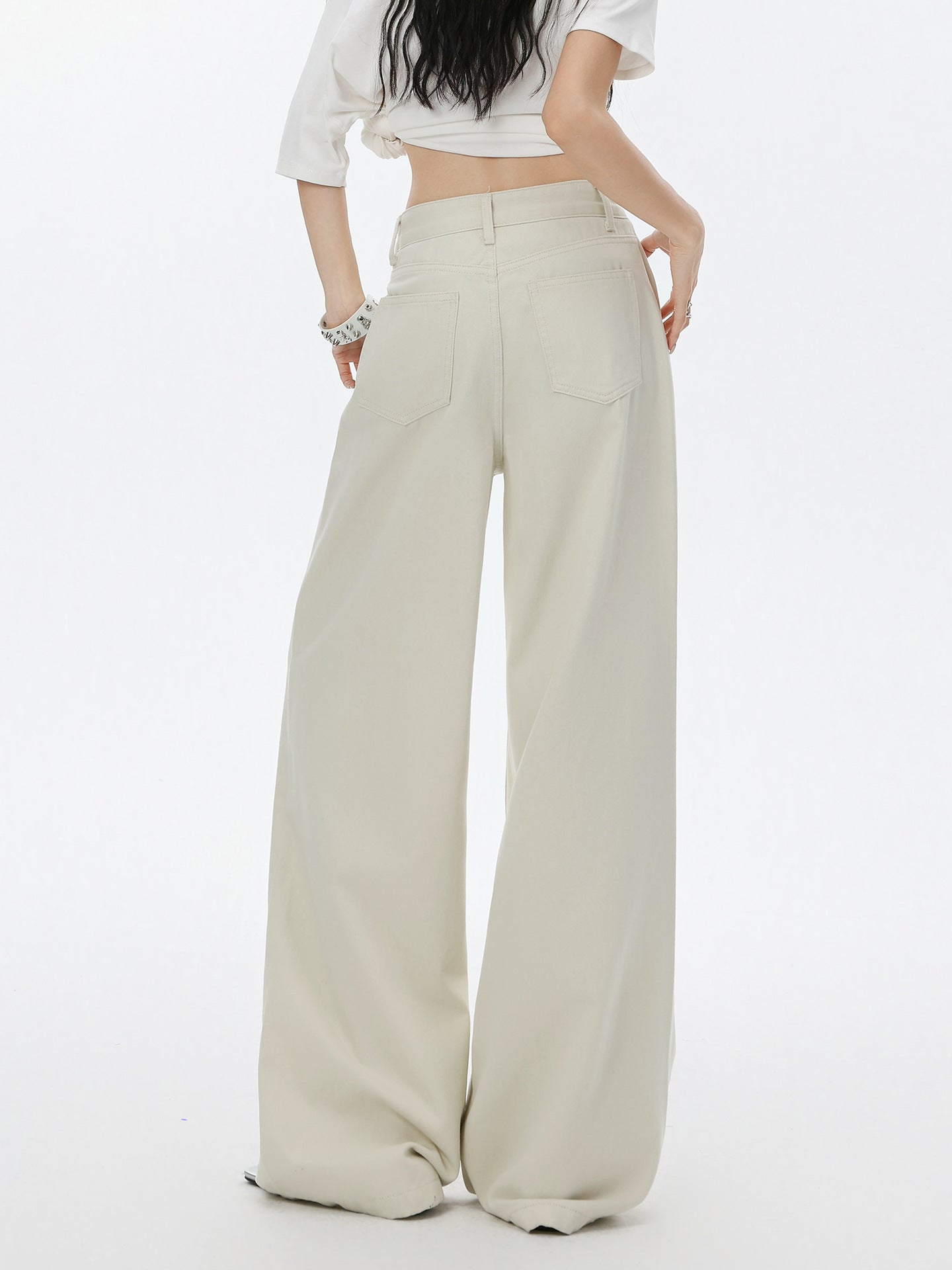 Womens High Waist Wide Leg Cotton Trousers