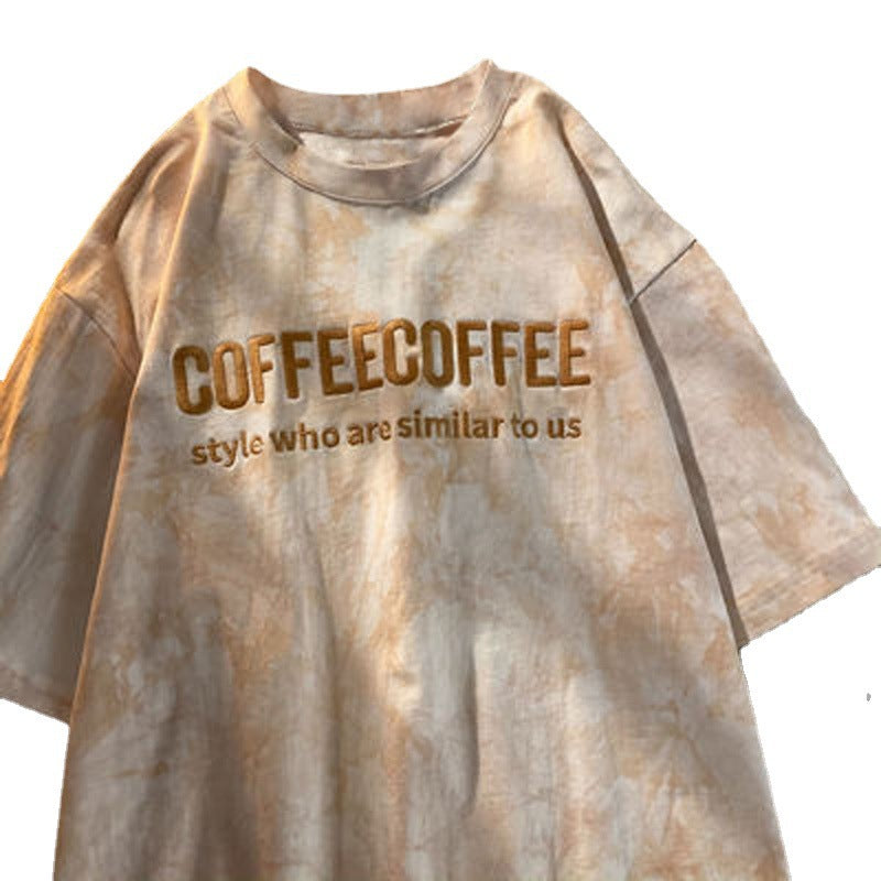 Embroidered Letter Tie-Dye Short Sleeve T-Shirt