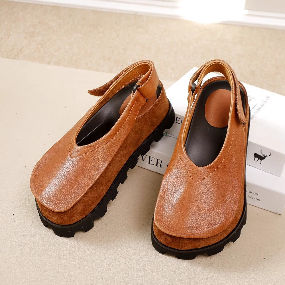 Women's Leather Sandals with Hidden Height Increase Soft Sole Closed Toe