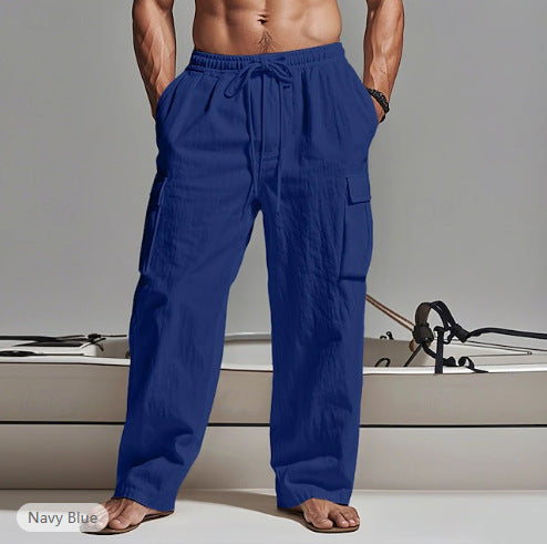 Mens Drawstring Waist Casual Trousers