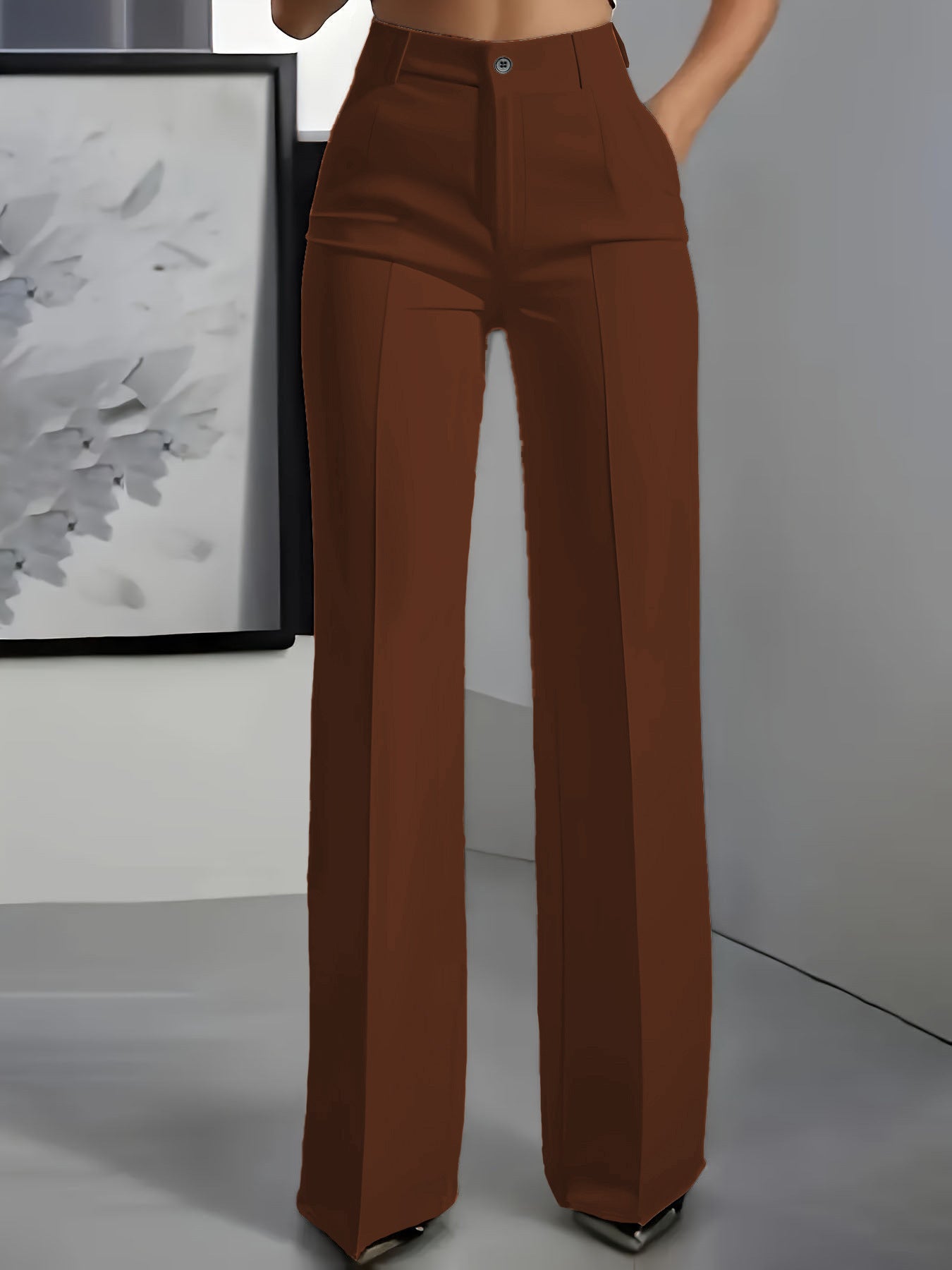 Womens High Waist Wide Leg Trousers