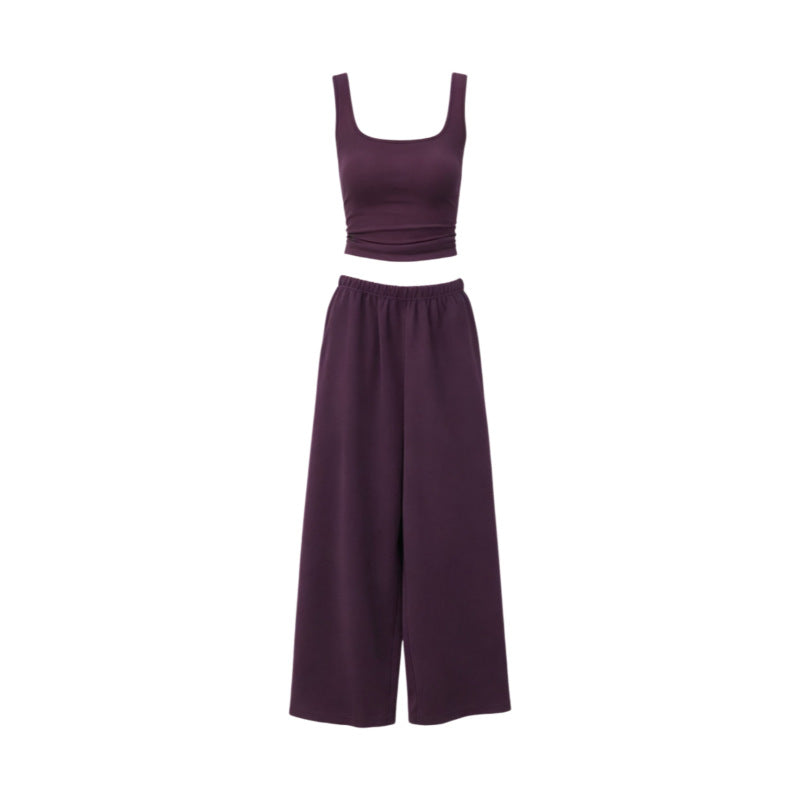Purple Sleeveless Camisole and Wide-Leg Pants Set