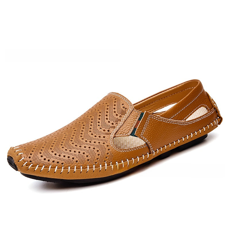 Mens Breathable Leather Slip-On Sandals