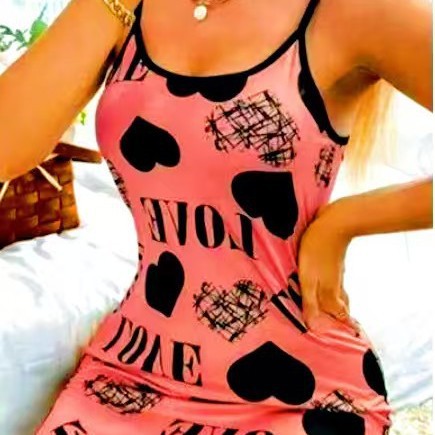Heart Print Sling Nightgown
