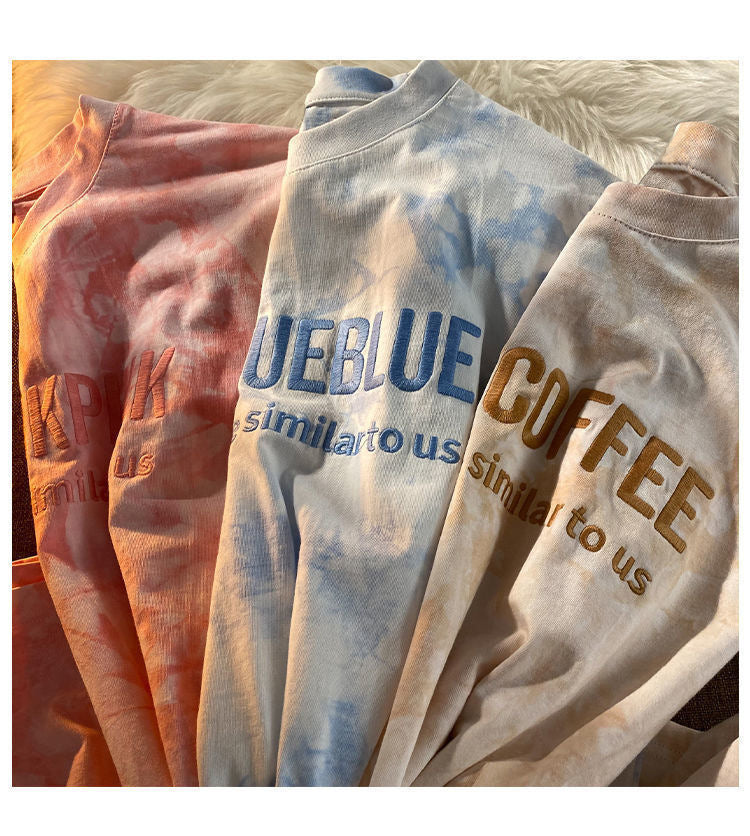 Embroidered Letter Tie-Dye Short Sleeve T-Shirt