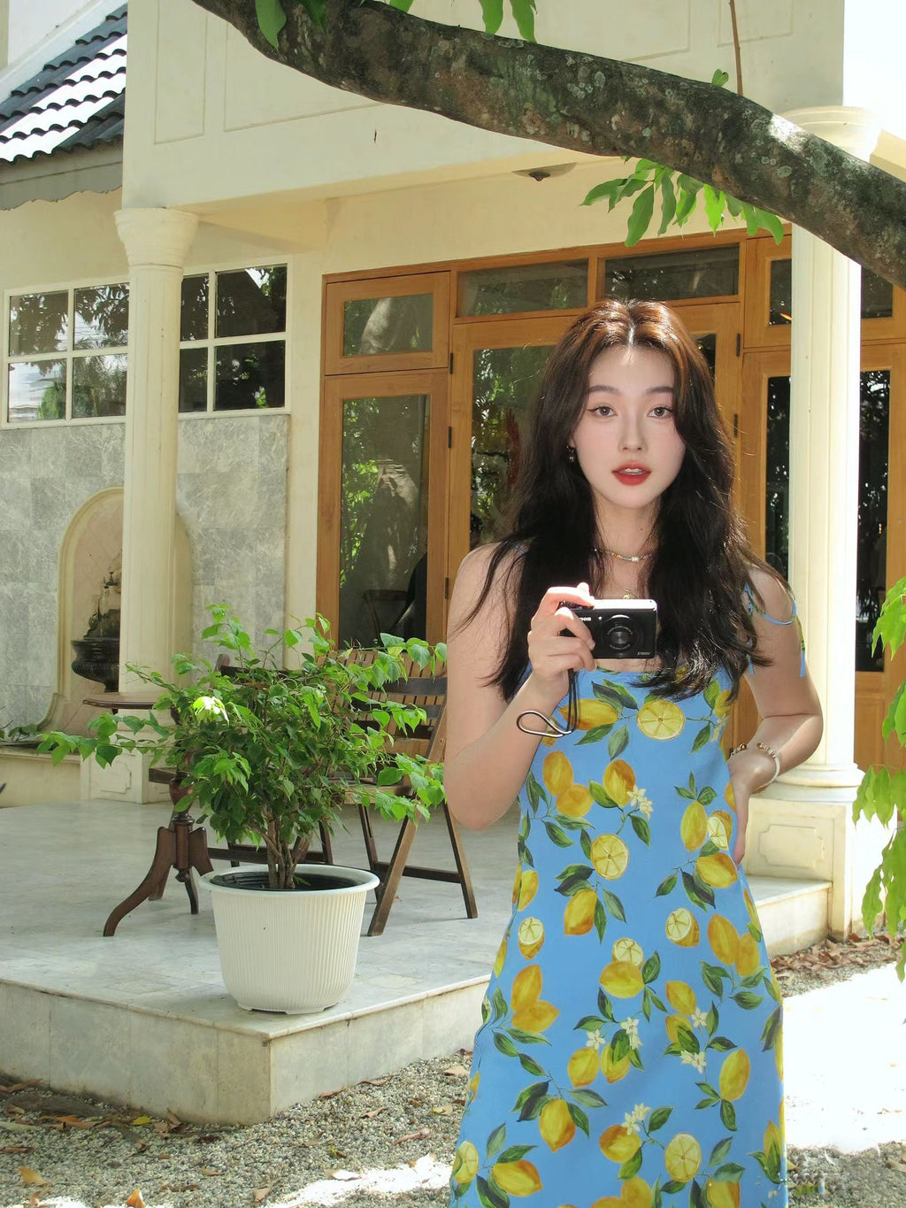 Lemon Print Sling Long Dress for Women