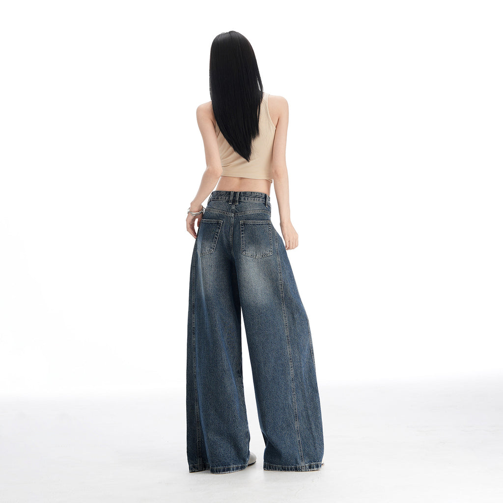 Womens High-Waisted Wide-Leg Denim Pants