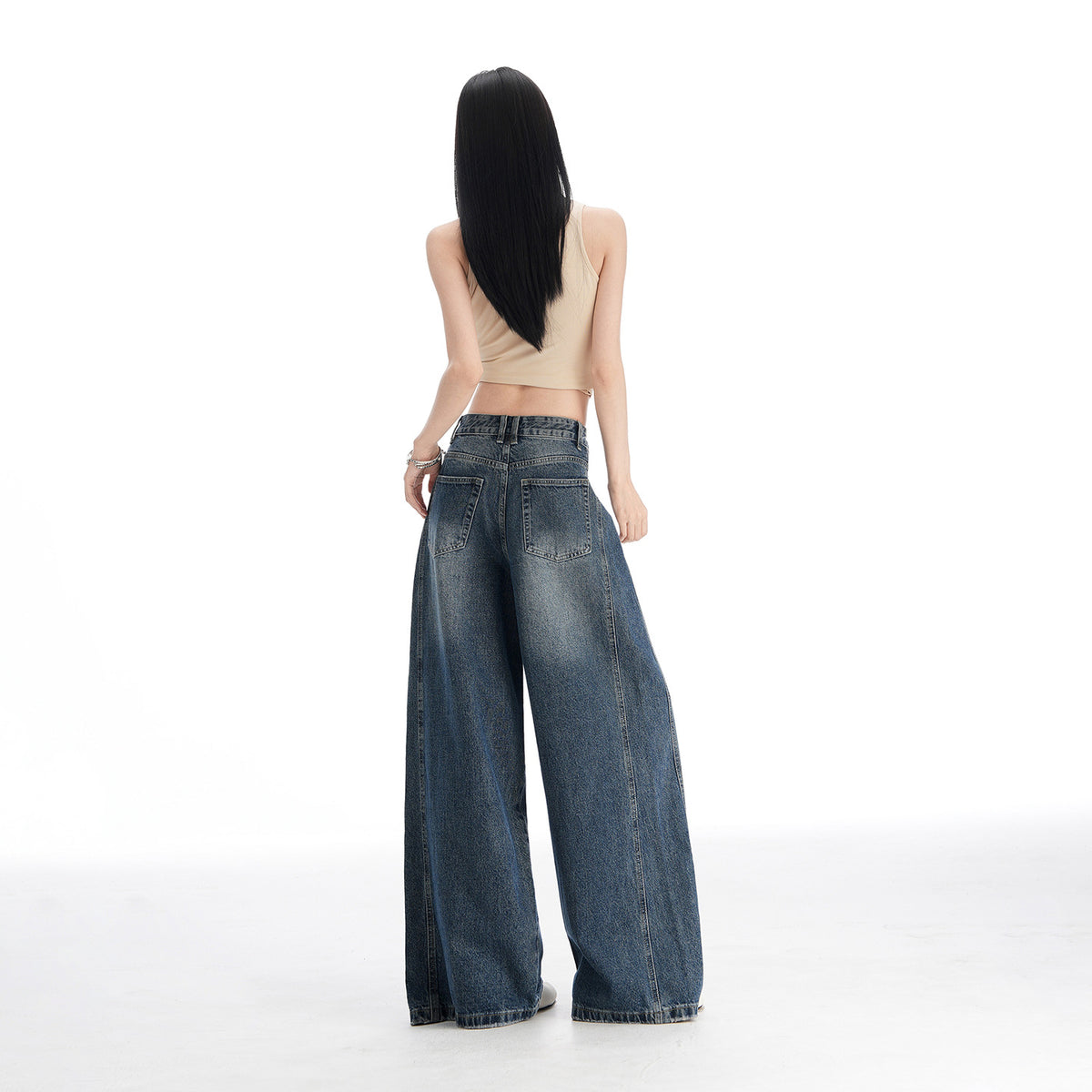 Womens High-Waisted Wide-Leg Denim Pants