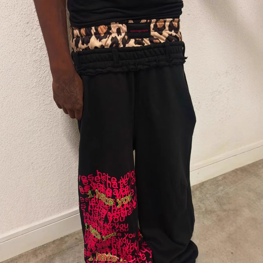 Letter Print Double Waist Casual Sweatpants
