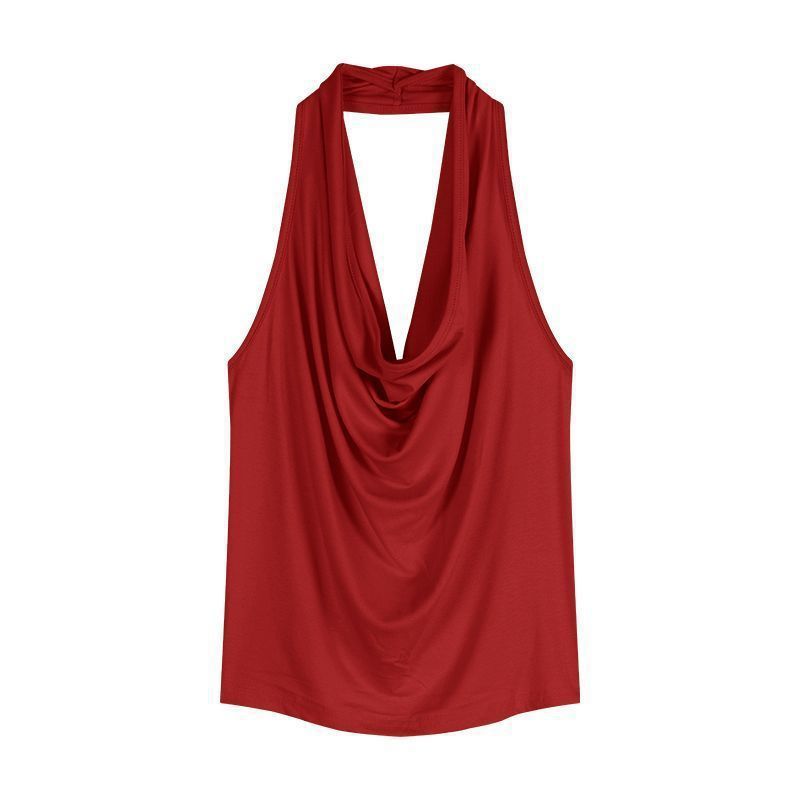 Ins Pure Desire Slim Fit Sexy Swing Neck Halter Sleeveless T-Shirt for Women