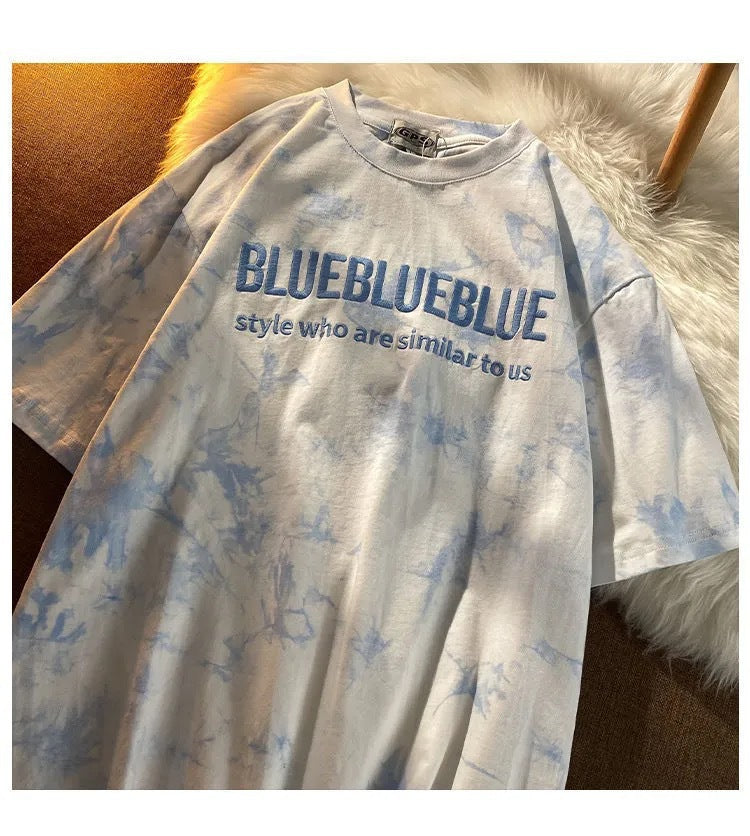 Embroidered Letter Tie-Dye Short Sleeve T-Shirt