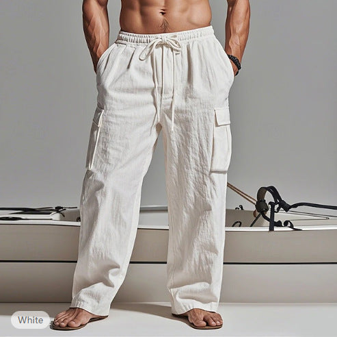 Mens Drawstring Waist Casual Trousers