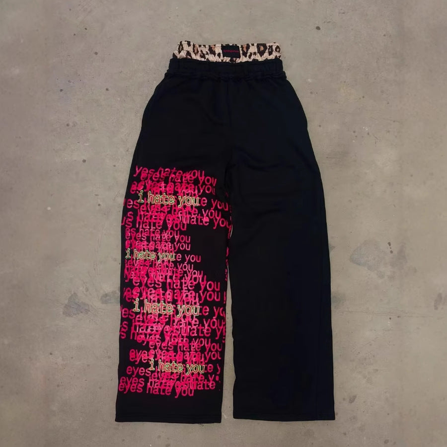 Letter Print Double Waist Casual Sweatpants