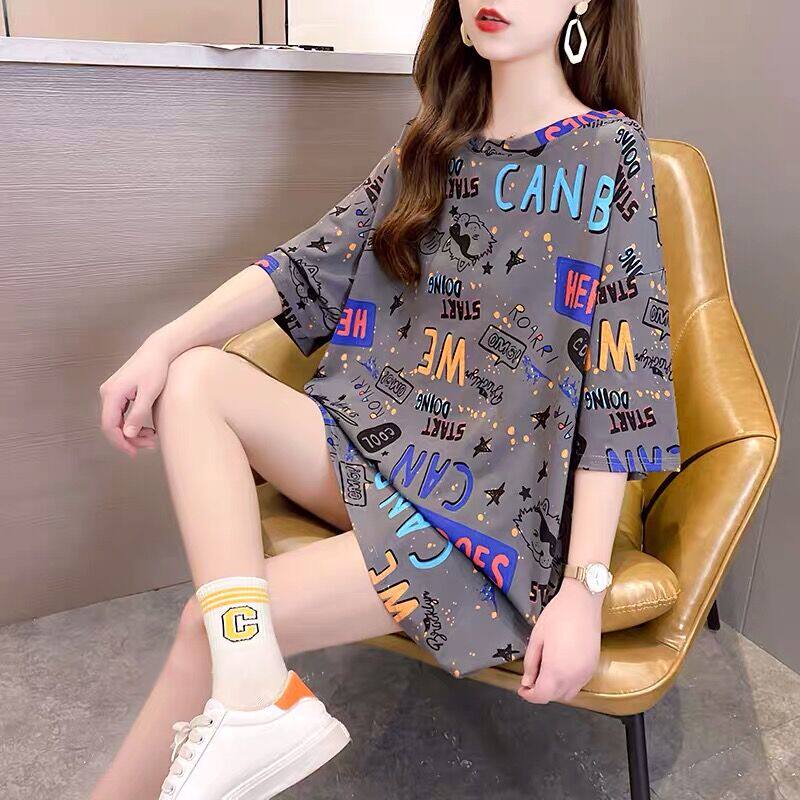 T-Shirt for Women, Short-Sleeved Slimming, Mid-Length, Loose-Fitting