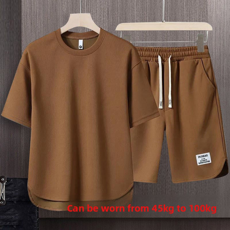 Men Waffle Knit Two-Piece Short Sleeve T-Shirt and Short