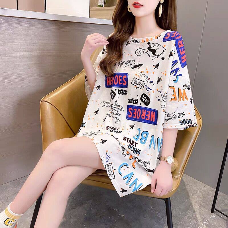 T-Shirt for Women, Short-Sleeved Slimming, Mid-Length, Loose-Fitting