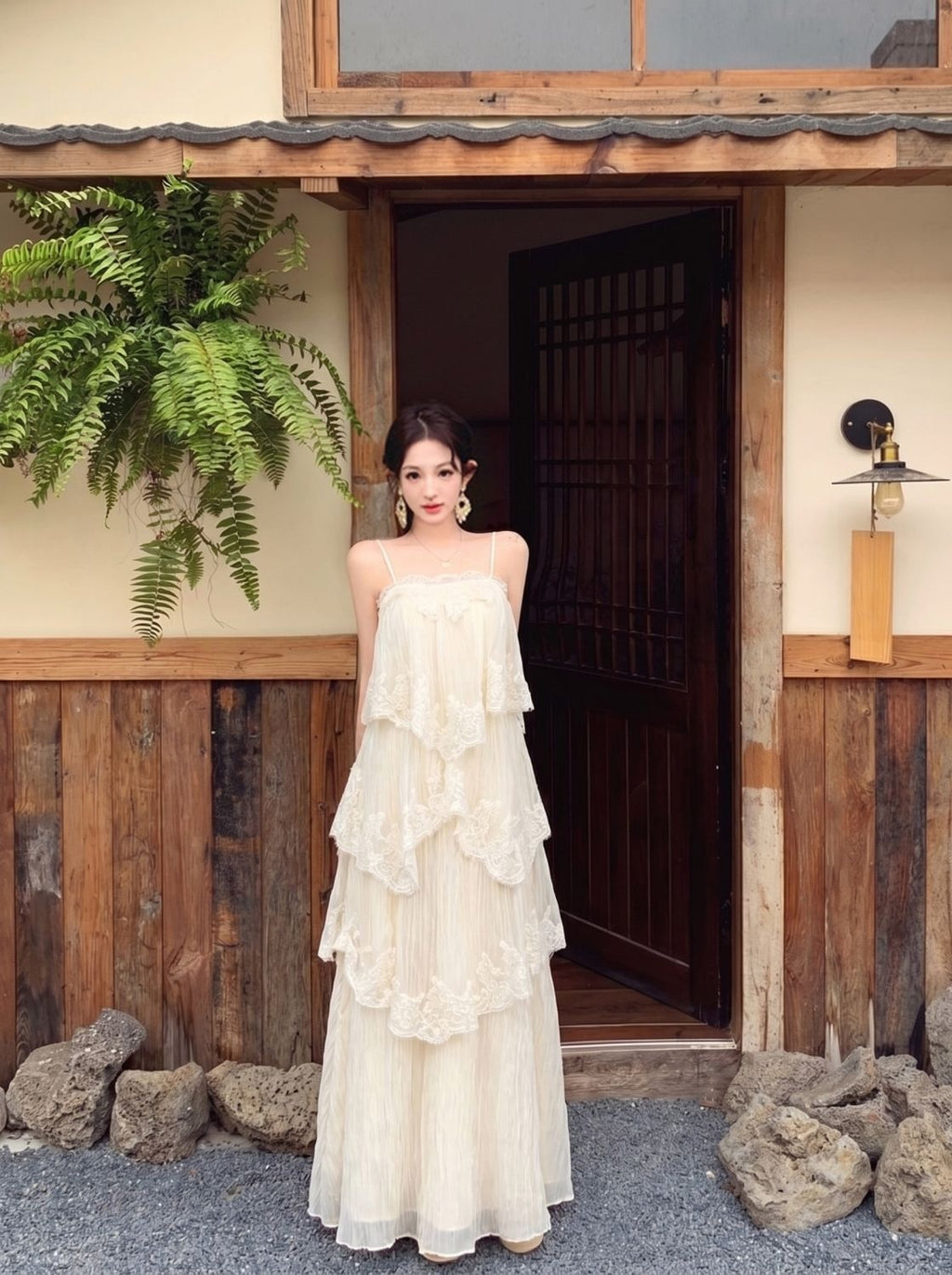 Lace Strap Flowy Long Dress