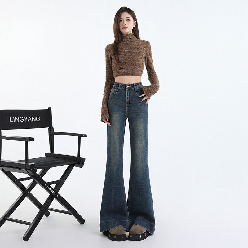 Women's High-Waist Flared Denim Trousers