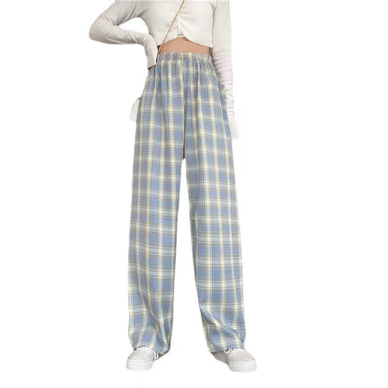 Plaid Wide-Leg Pants, High Waist Casual Summer Trousers
