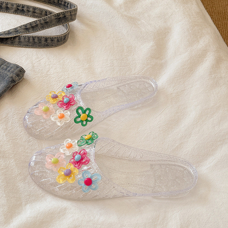 Women Transparent Floral Flat Sandals