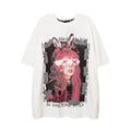 Dark-haired bunny girl short-sleeved T-shirt