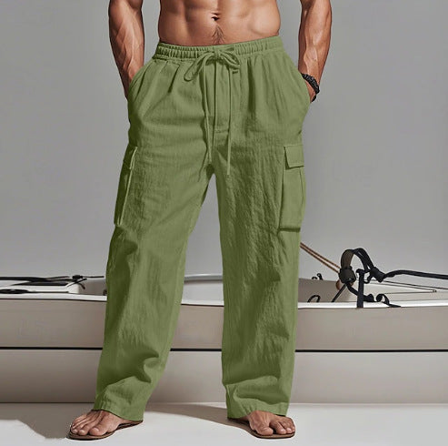 Mens Drawstring Waist Casual Trousers