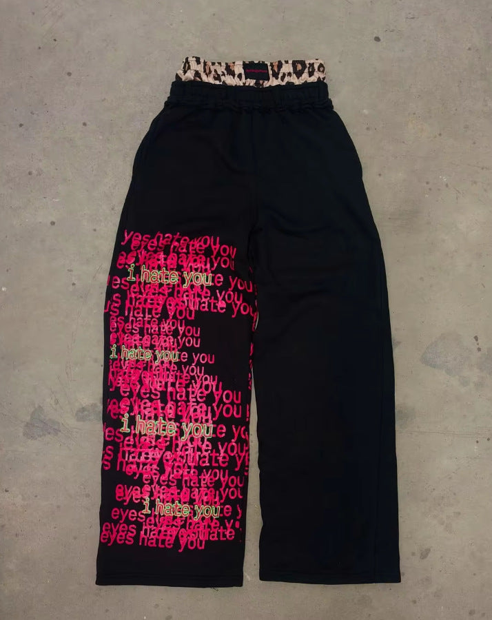 Letter Print Double Waist Casual Sweatpants