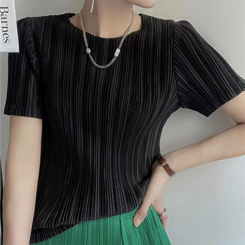 Womens Pleated Short Sleeve T-shirt