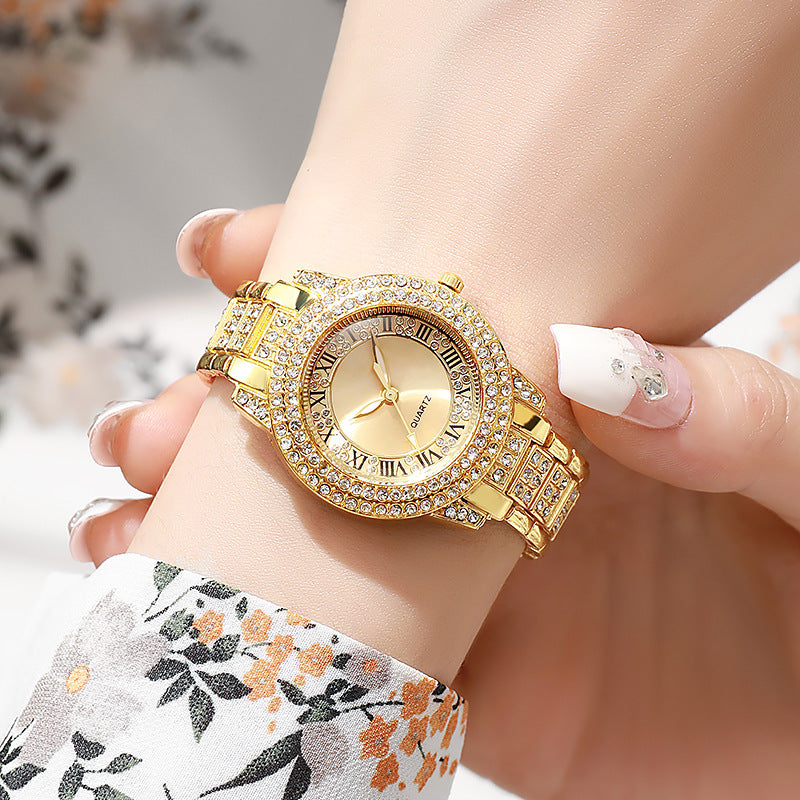 Women's Roman Numeral Quartz Watch with Diamond Bracelet