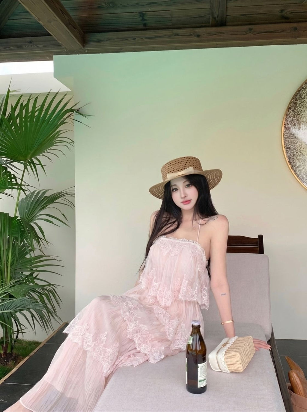 Lace Strap Flowy Long Dress