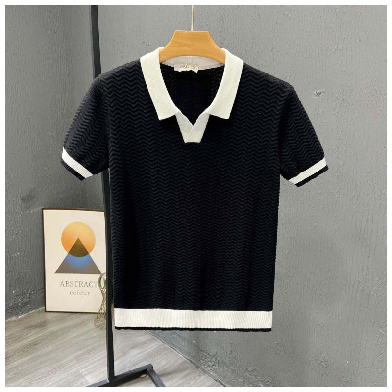 Mens Contrast Color Knitted Polo Shirt