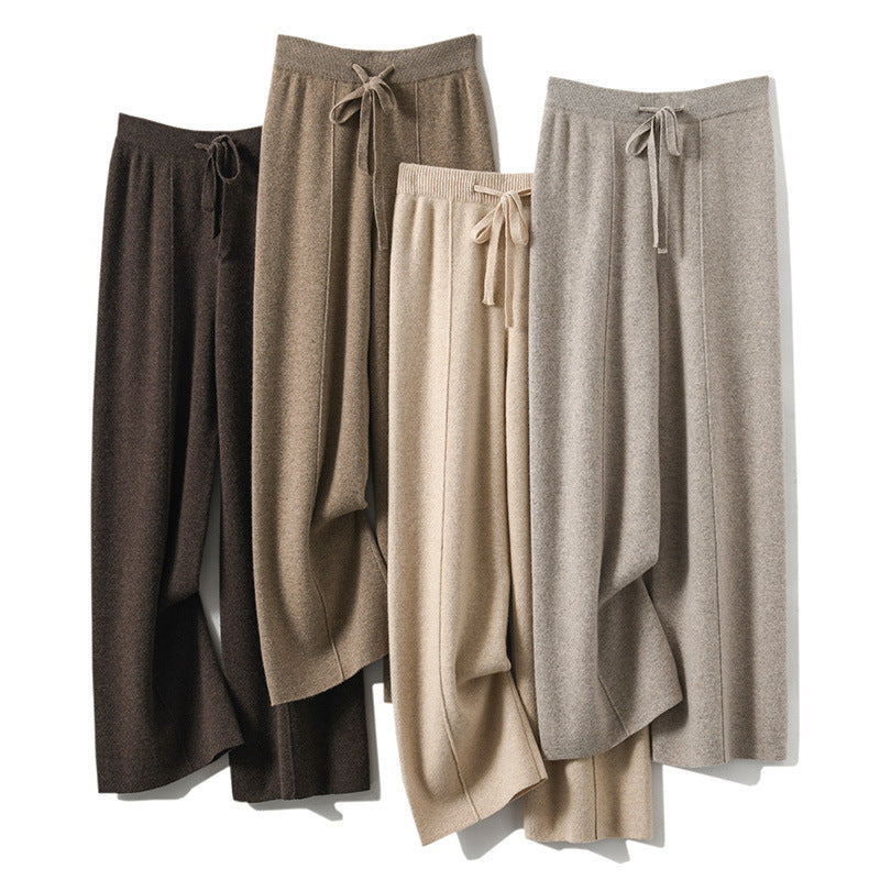 Womens High Waist Knitted Wide Leg Pants
