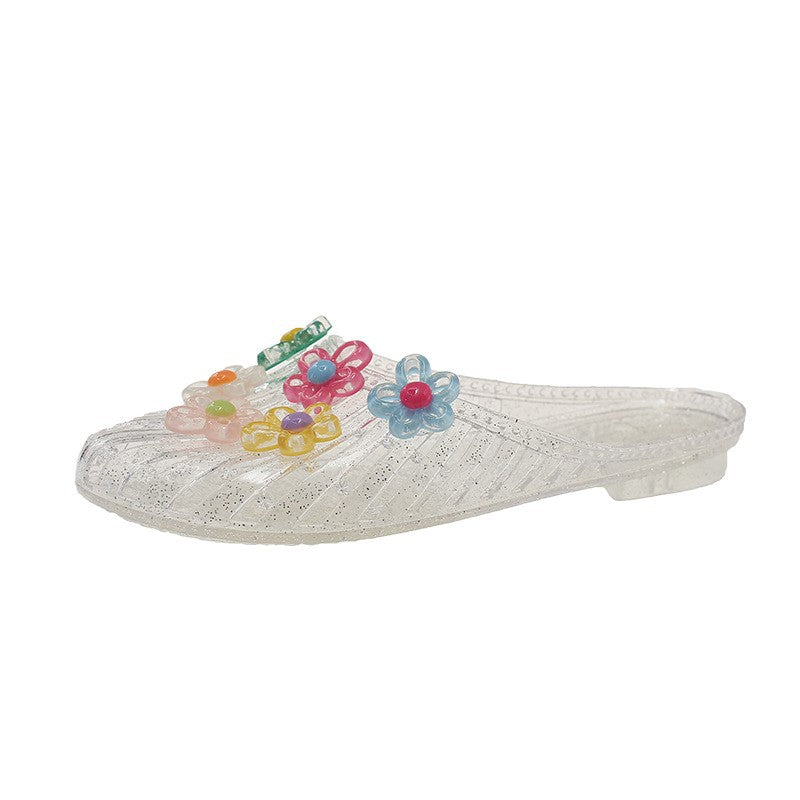 Women Transparent Floral Flat Sandals