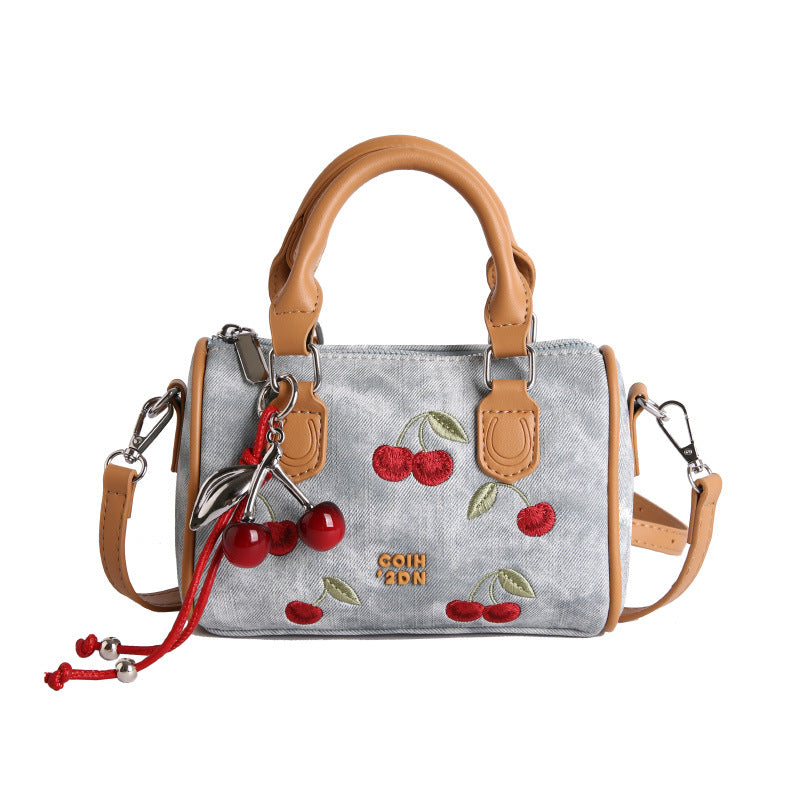 Embroidered Denim Crossbody Bag
