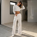 Casual Waffle Fabric Sweatshirt Set