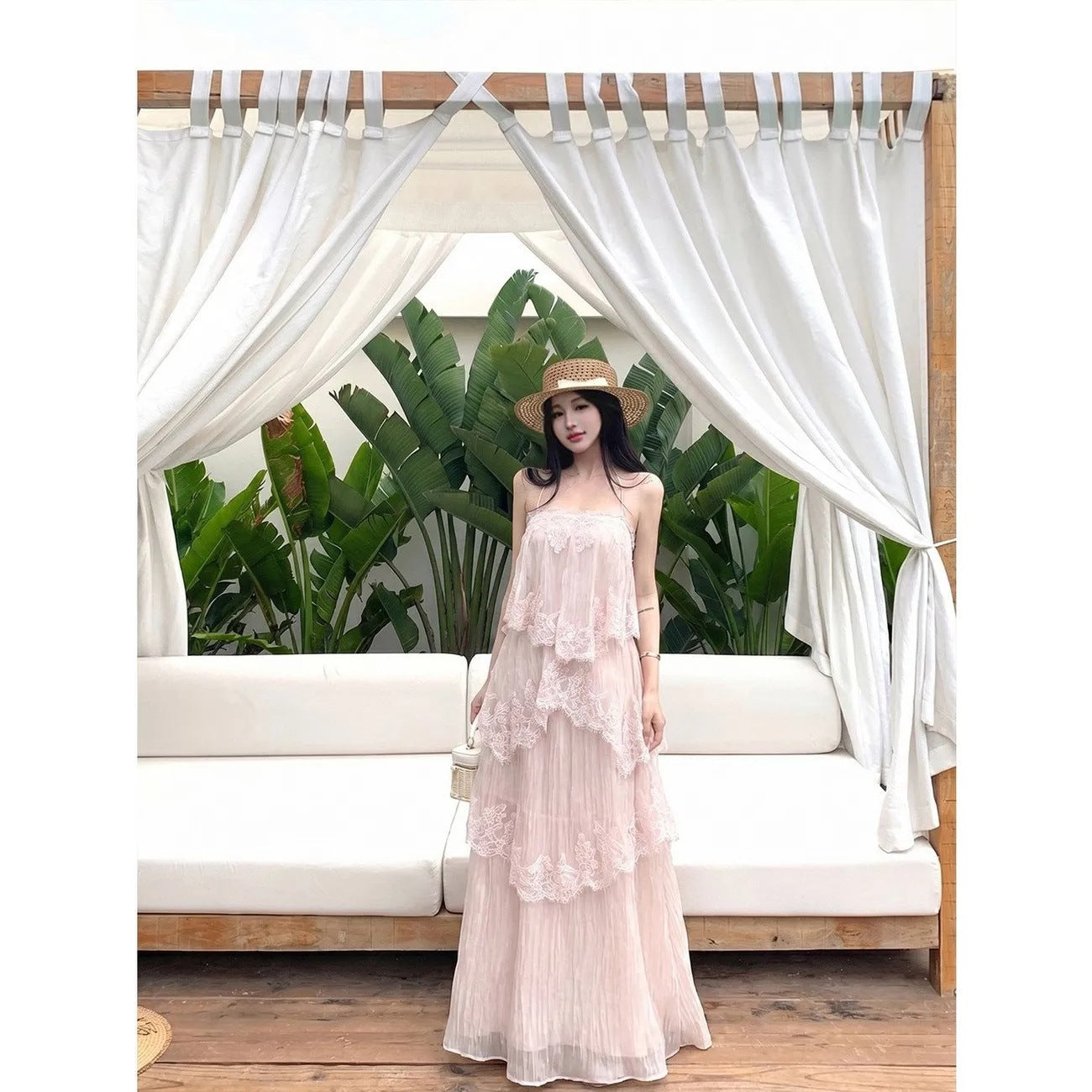 Lace Strap Flowy Long Dress