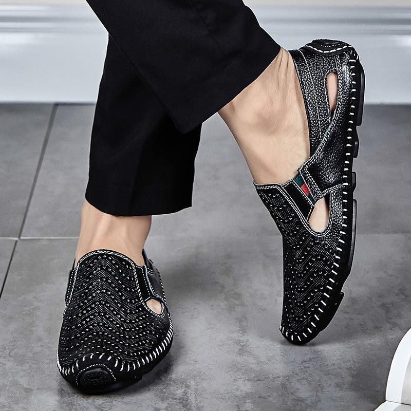 Mens Breathable Leather Slip-On Sandals