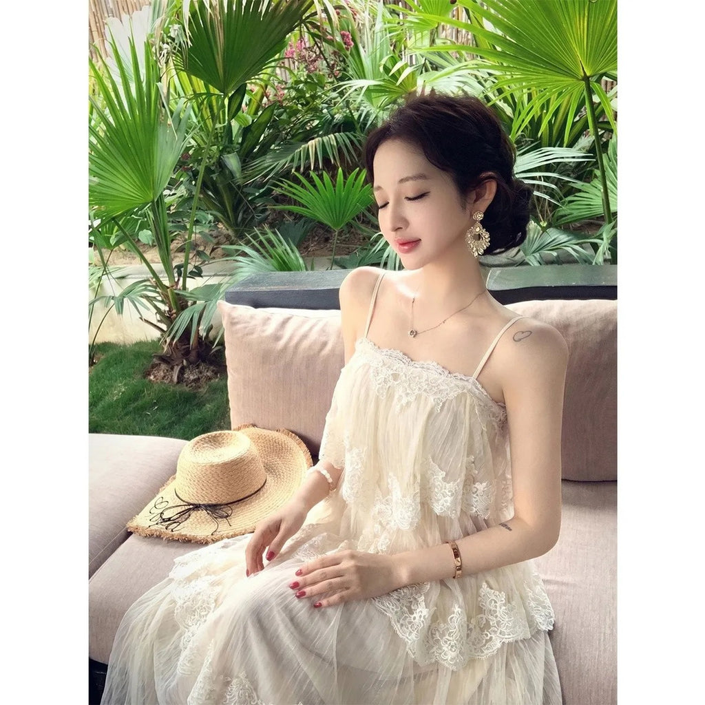 Lace Strap Flowy Long Dress
